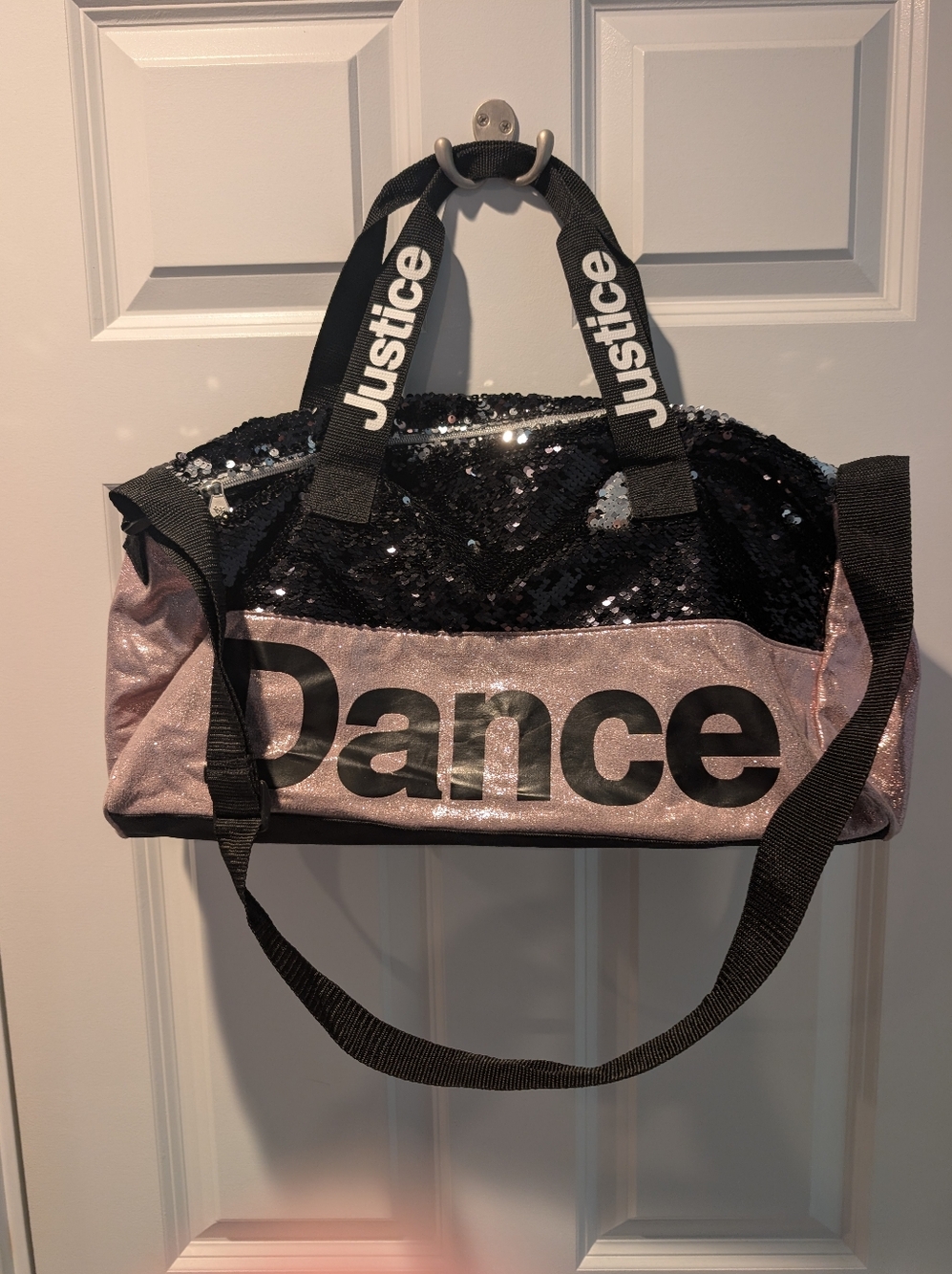 Justice Pink and Black Sequin Dance Duffel